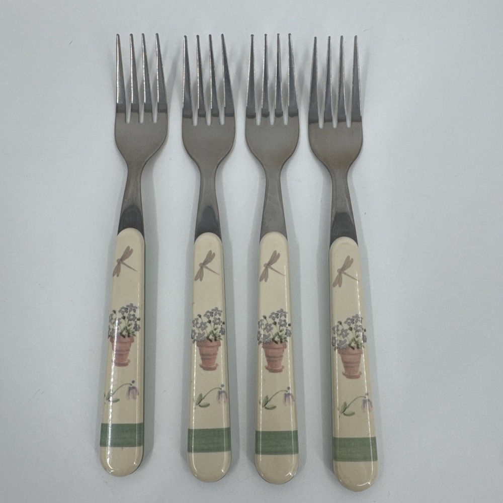 4 Pfaltzgraff Flower Garden‎ Dinner Forks Plastic/Stainless Country Floral